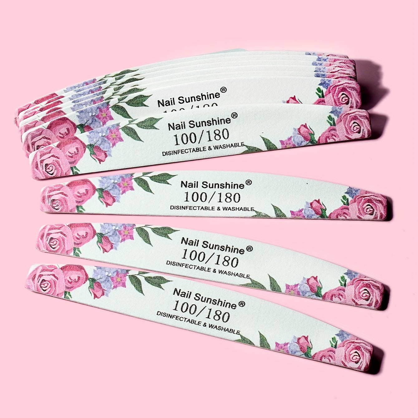 10 Rose Flower Half-Moon Nail Files, Unscented, Exclusive Design, Manicure Essentials.