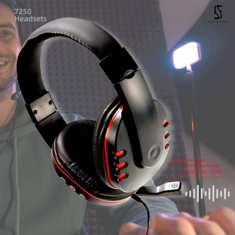 7260 Black and Red Gaming Headset with Microphone, Noise-Cancelling Over-Ear Headphones, Volume Control, Comfortable Earpads, Ideal for Gaming and Online Classes