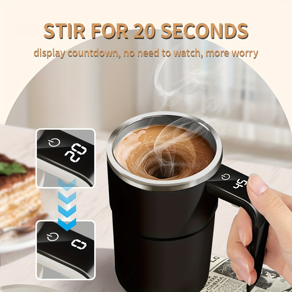 Innovative Self-Stirring Coffee Mug with Temperature Display - made from premium 304 Stainless Steel, USB rechargeable, includes Auto-Off function for effortless heat retention. Ideal for both office use and camping trips, constructed with Food-Safe