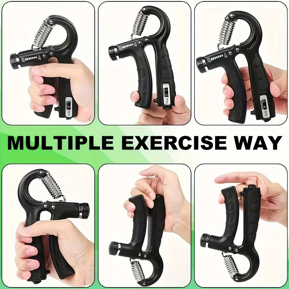 Portable finger trainer with counter for hand & arm workouts, rehabilitation, and muscle building.