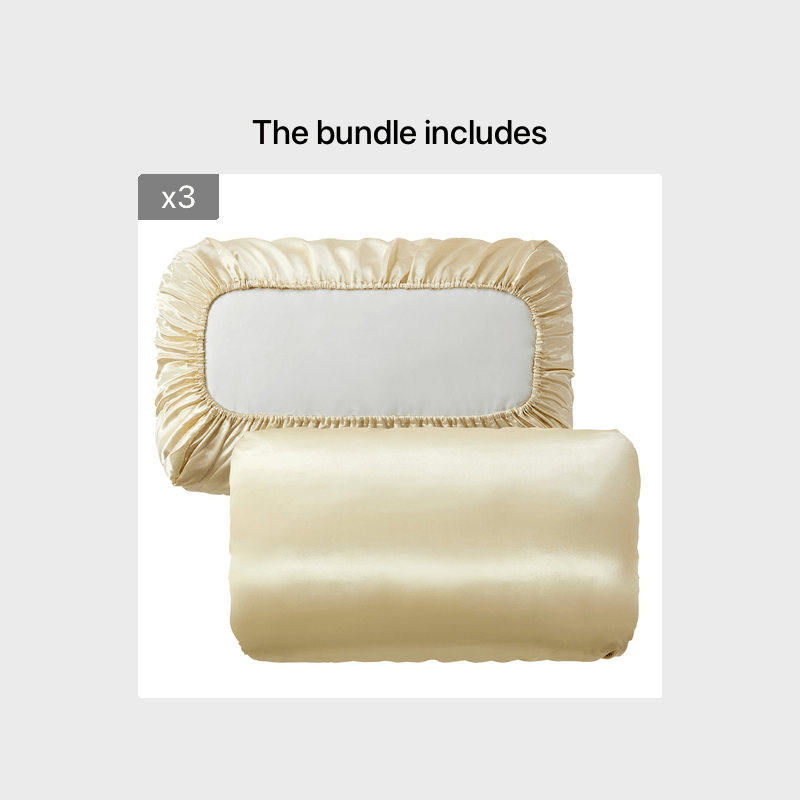 Two soft and breathable satin pillowcases with elastic cord, ideal for a comfortable night's sleep in your bedroom.