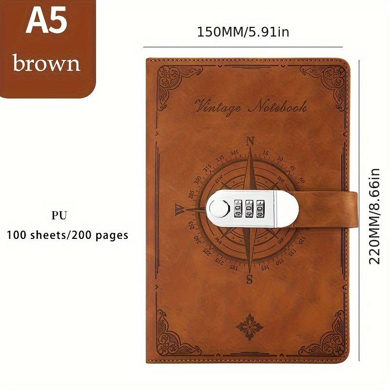 A5 200-page retro password book with lock diary binder.