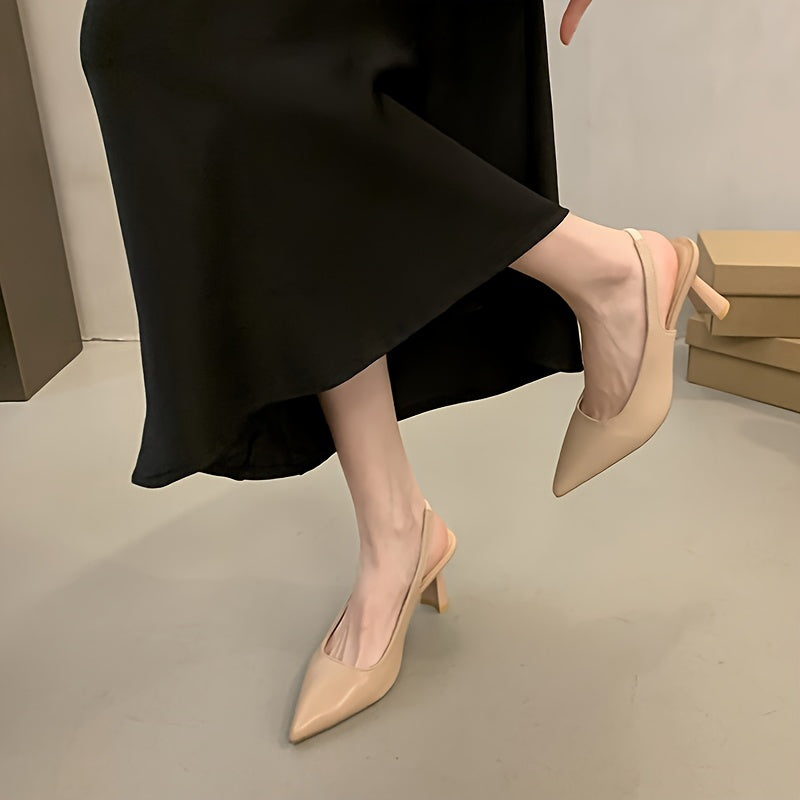 Elegant solid color stiletto high heels with pointed toe, rubber sole, and polyurethane insole. Versatile all-season dress shoes.