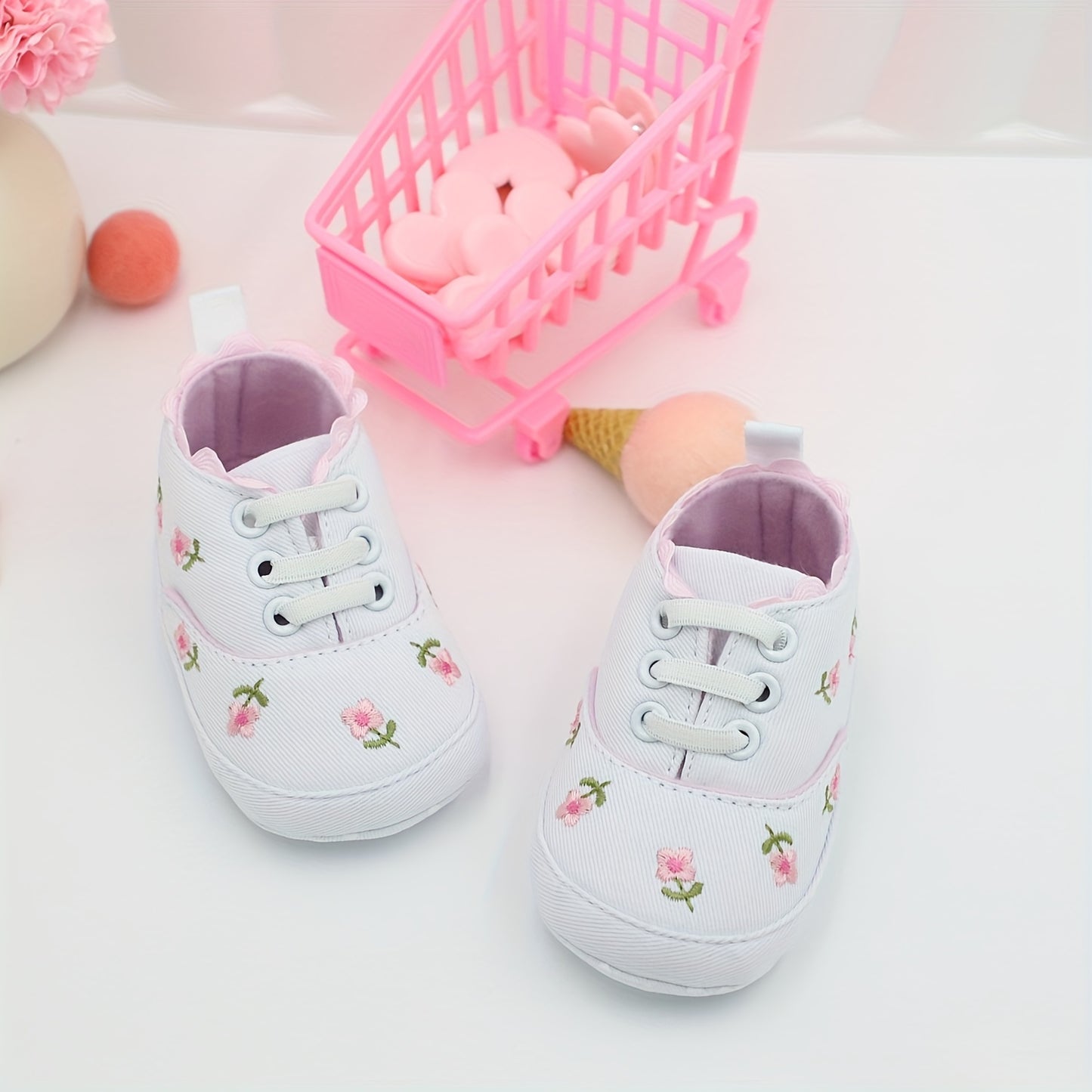 RABEISIR Floral Baby Girl First Walker Shoes in various colors, with soft sole Mary Jane style for parties and leisure activities.