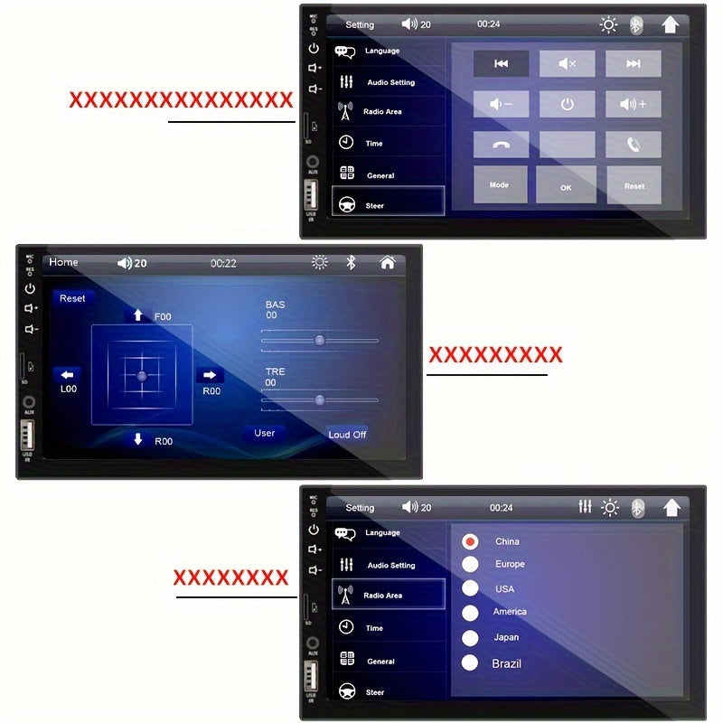 Car stereo with GPS, touch screen, SD-card and USB input, reversing camera, steering wheel control, and customizable backlight colors.