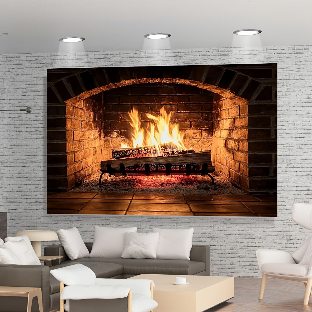 Elegant Polyester Fabric Backdrop for all Seasons, Perfect for Creating a Cozy Fireplace Atmosphere in Your Living Room and Adding a Touch of Holiday Decor