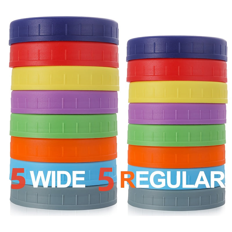 Get a total of 15 Mason jar lids with silicone rings in a variety of colors: 10 wide-mouth lids and 5 regular-mouth lids. These leak-proof caps are made of thick plastic and come in sizes of 86mm and 70mm for your Mason jars.