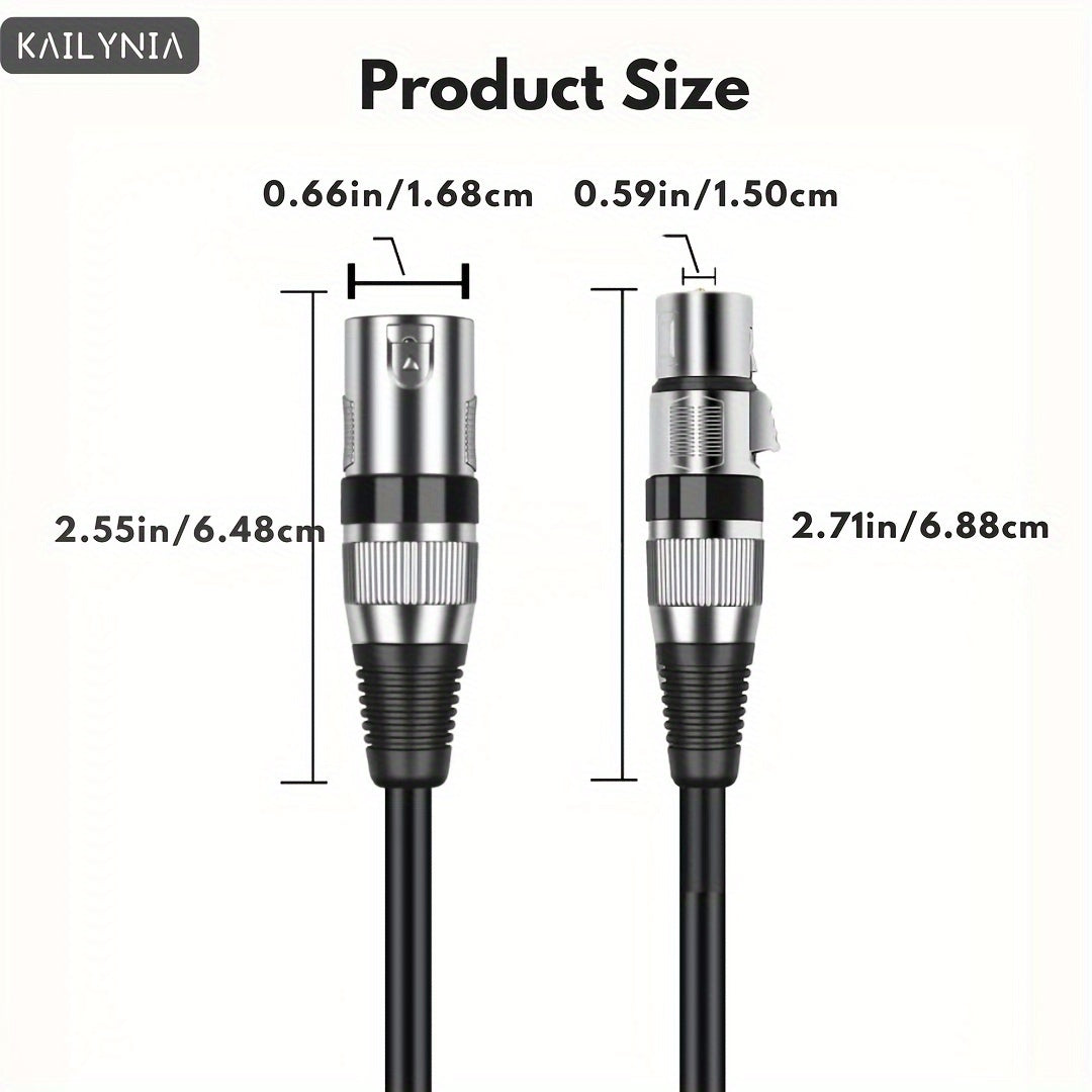 KAILYNIA Professional 3-Pin Balanced XLR Cable for microphone to mixer connection, shielded for recording studio, podcast, and active speakers - available in various lengths.