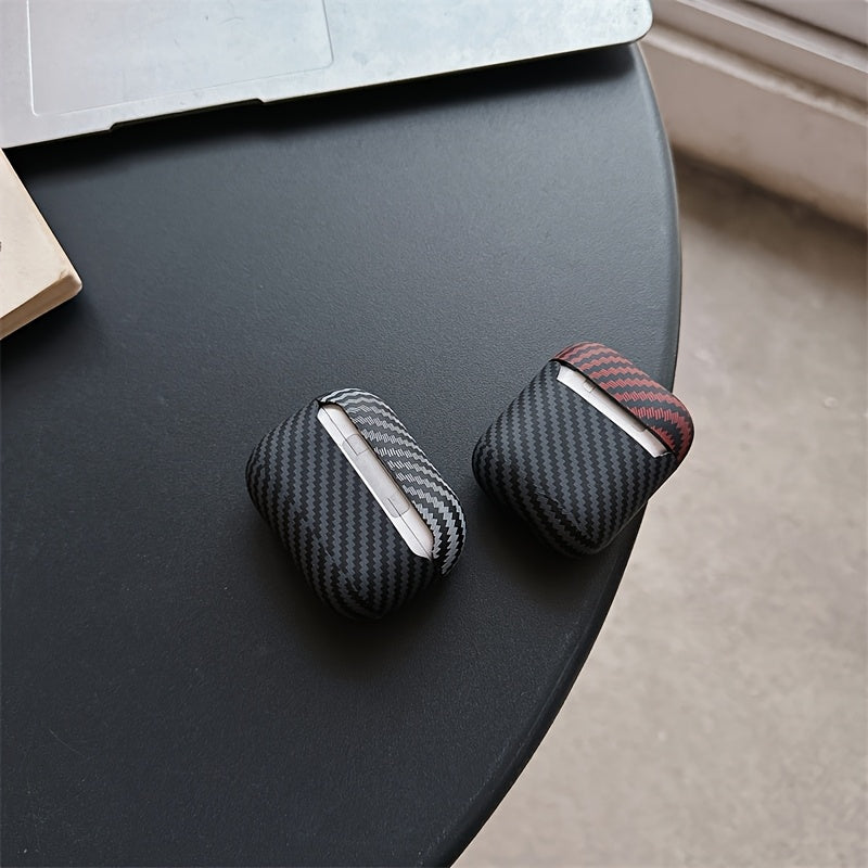 Carbon fiber color striped Airpods Pro case for various Apple headphone models.