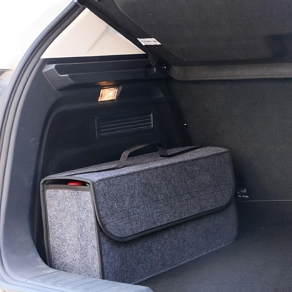 Foldable premium fiber car trunk organizer with handle for large capacity vehicle organization.