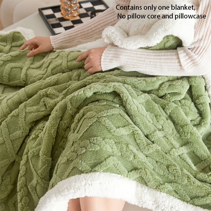 Luxurious Matcha Green Double-Layer Taffeta Fleece Blanket - Featuring 210g of Lamb Velvet and 220g of Cuff for Ultimate Comfort. Perfect for Bedroom, Living Room, or Office - Suitable for All Seasons. Easy to Clean in the Washing Machine with a