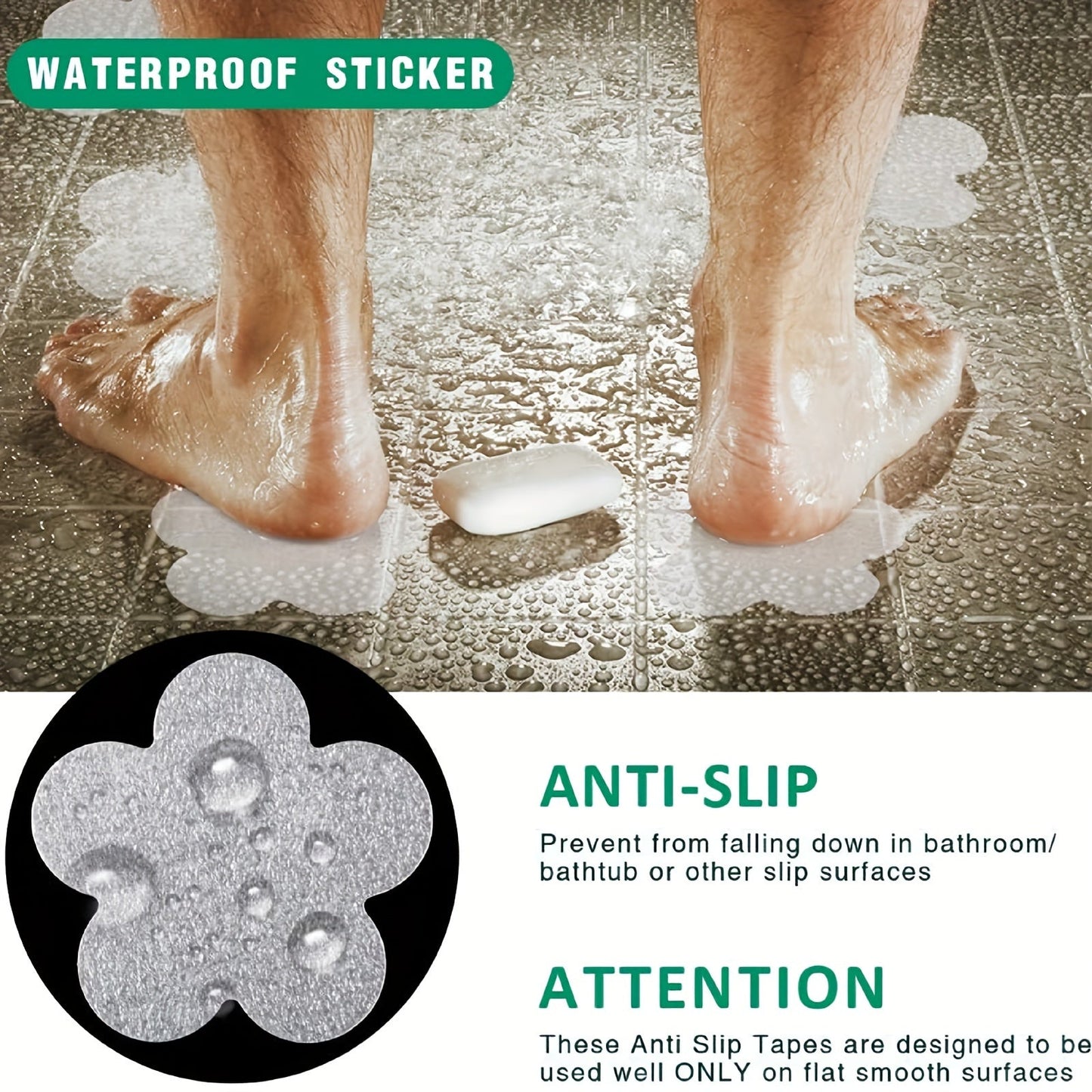 Set of 6 Non-Slip Bathroom Stickers - Simple to Apply, Secure & Fashionable Shower Treads for Better Grip in Tub and Bathroom, Stick-On Decals, Essential Bathroom Accessories