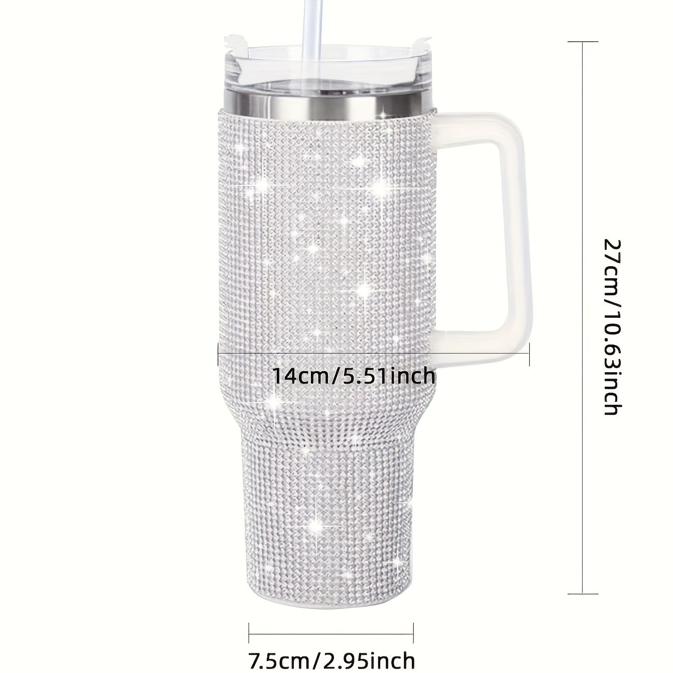 1pc Sparkling Studded Tumbler: Stainless steel, 40oz, insulated with lid and straw. Portable for car, home, office. Great for summer and travel, perfect for birthday gifts.