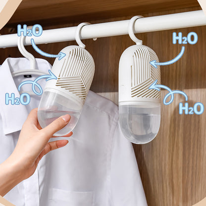 Reusable clothes dehumidifier box with anti-mold packs for wardrobe.