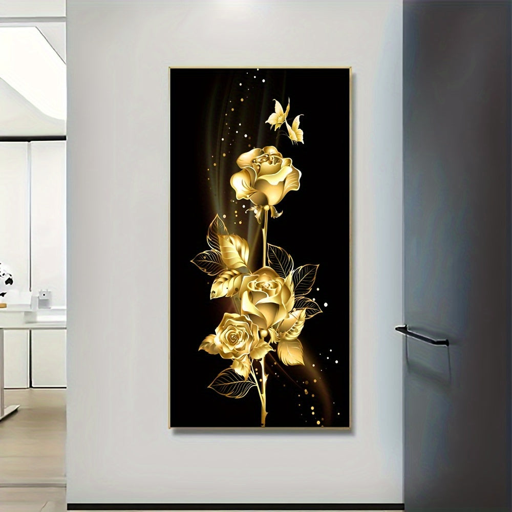 Golden Rose Flower Canvas Print for Modern Wall Decor in Living Room