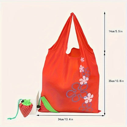 Strawberry Delight Foldable Tote Bag: Durable polyester, fashionable design for women & girls. Reusable, portable, everyday style with adorable strawberry motif - ideal gift for little