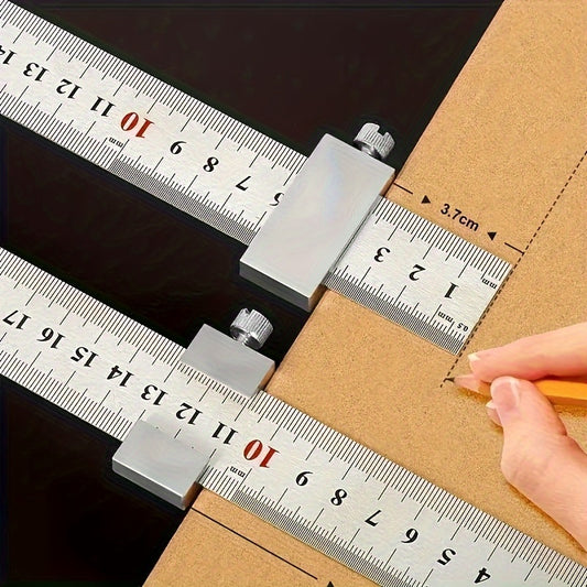 Precision carbon steel carpenter's square with aluminum alloy locator and marking scale for accurate measurement.