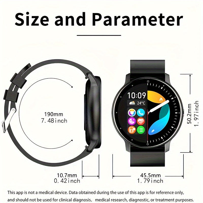 Purspo Smart Watch with call function, wireless 5.2, multi-sport modes, weather forecast, AI voice control, music playback, TFT display, silicone strap, USB charging, 230mAh battery