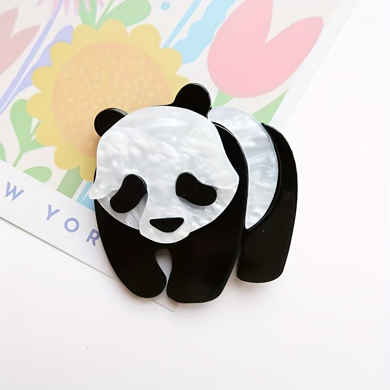 Add a touch of charm to your outfit with this Acrylic Panda Brooch. This fashionable and abstract cute cartoon pin is a unique accessory for women's novelty clothing. Perfect for ladies who love animal shapes and cute styles, this fashion jewelry piece