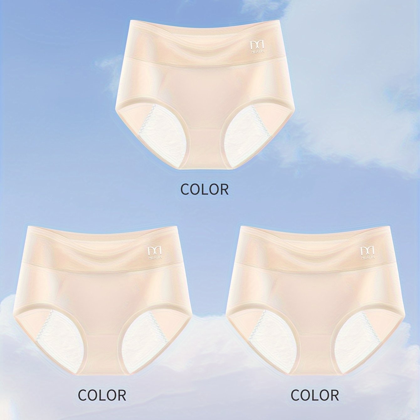 3 breathable ice silky menstrual panties for women feature a leak-proof, comfortable fit for postpartum and physiological needs. Available in black, mint green, and light beige/peach, these