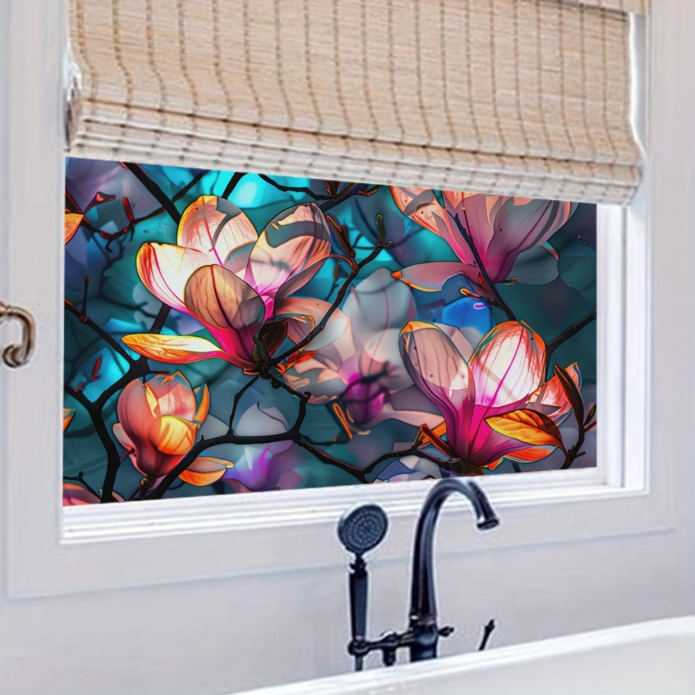 Reusable Classic Floral Stained Glass Window Film with Static Cling - Perfect for Home Office, Living Room, Kitchen, and More! Rectangular Shape, Dull Finish, 11mil Thickness.