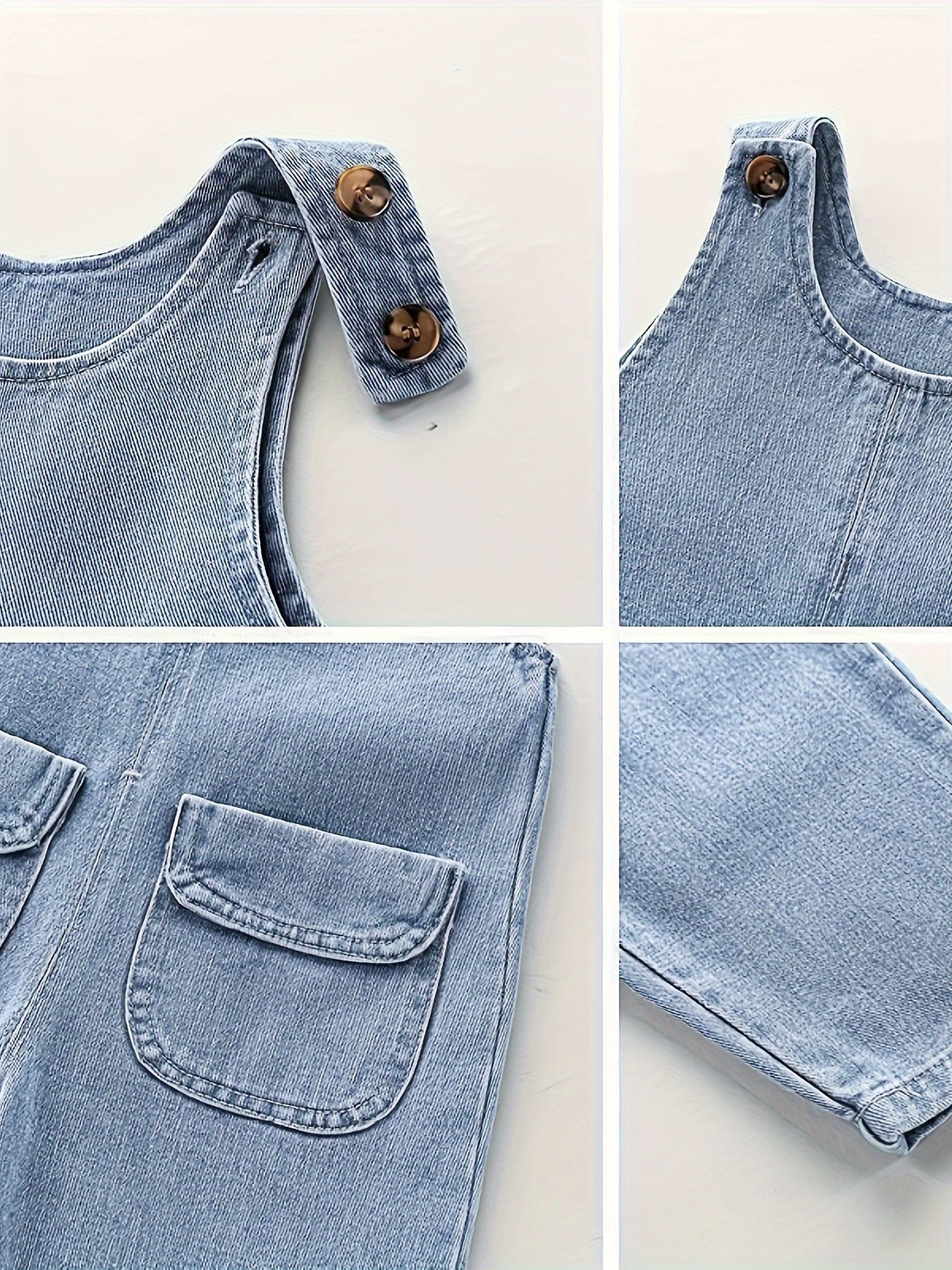 Light blue denim overalls for toddler boys with adjustable straps, pockets, and non-stretch fabric. Ideal for spring/fall and outdoor activities.