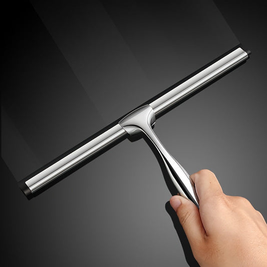 Professional stainless steel glass wiper with silicone blade for multi-purpose cleaning in bathrooms, kitchens, floors, and on glass surfaces. Ideal for window cleaning and scraping.