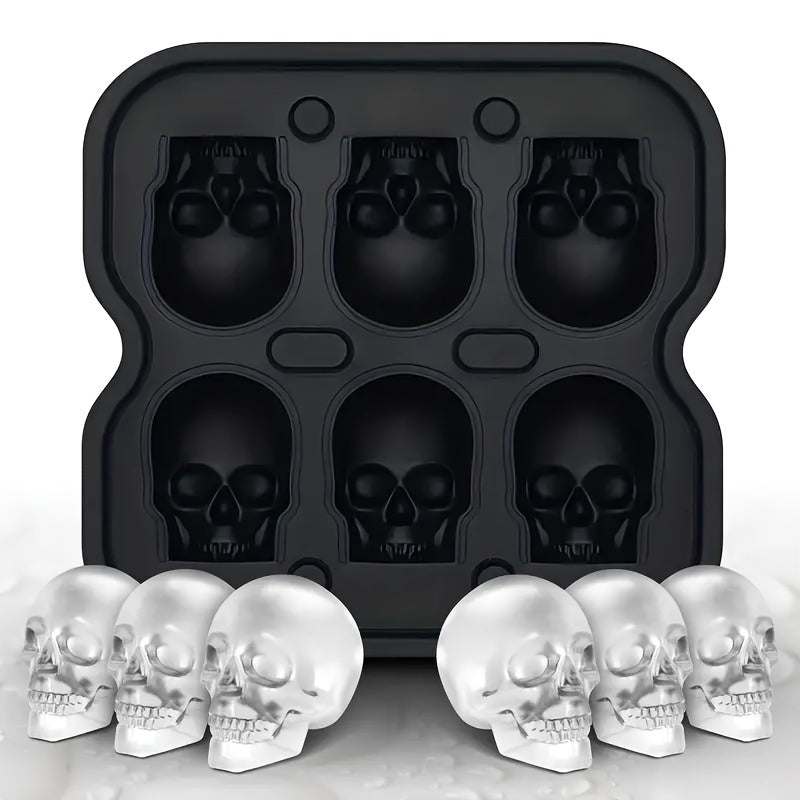 Silicone Ice Cube Tray in the Shape of a Skull - 6 Sections for Whiskey, Jelly & Candy - Great for Halloween Gathering & Must-Have for Every Kitchen