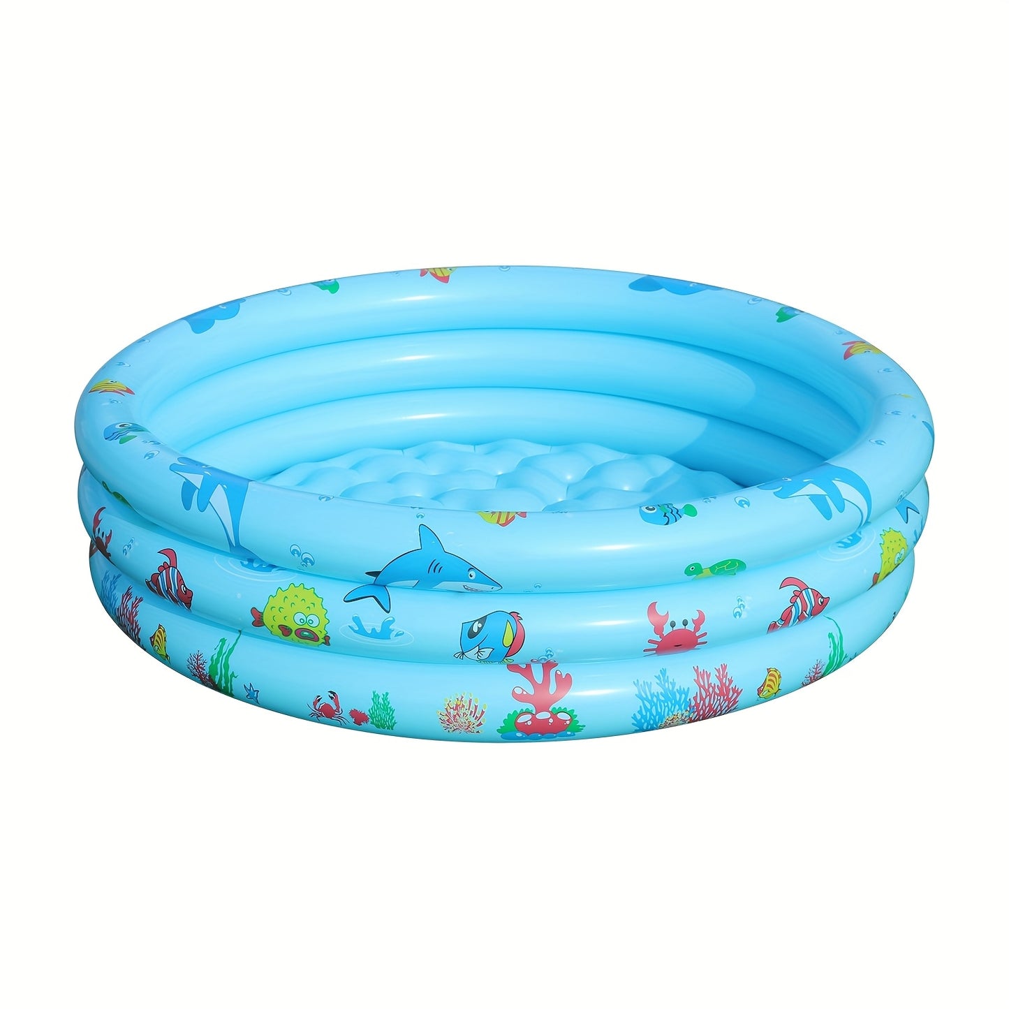 Children's inflatable pool made of durable PVC, includes accessories for home fun.