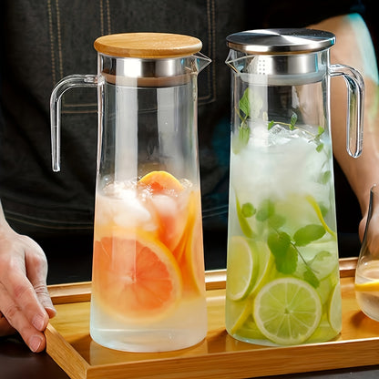 Large capacity ice bucket beverage pitcher made of durable and transparent polycarbonate with filter lid and easy pour spout for cold drinks, beer.