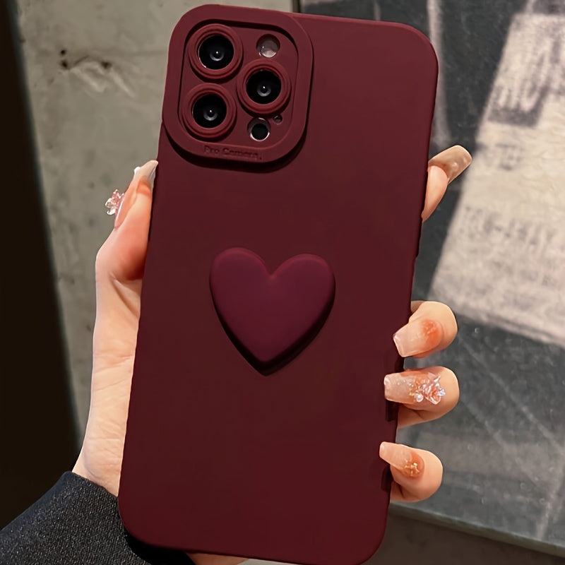 Schattig 3D liefde wijnrood telefoonhoesje, geschikt voor iPhone modellen 7-15 Pro Max XS XR.