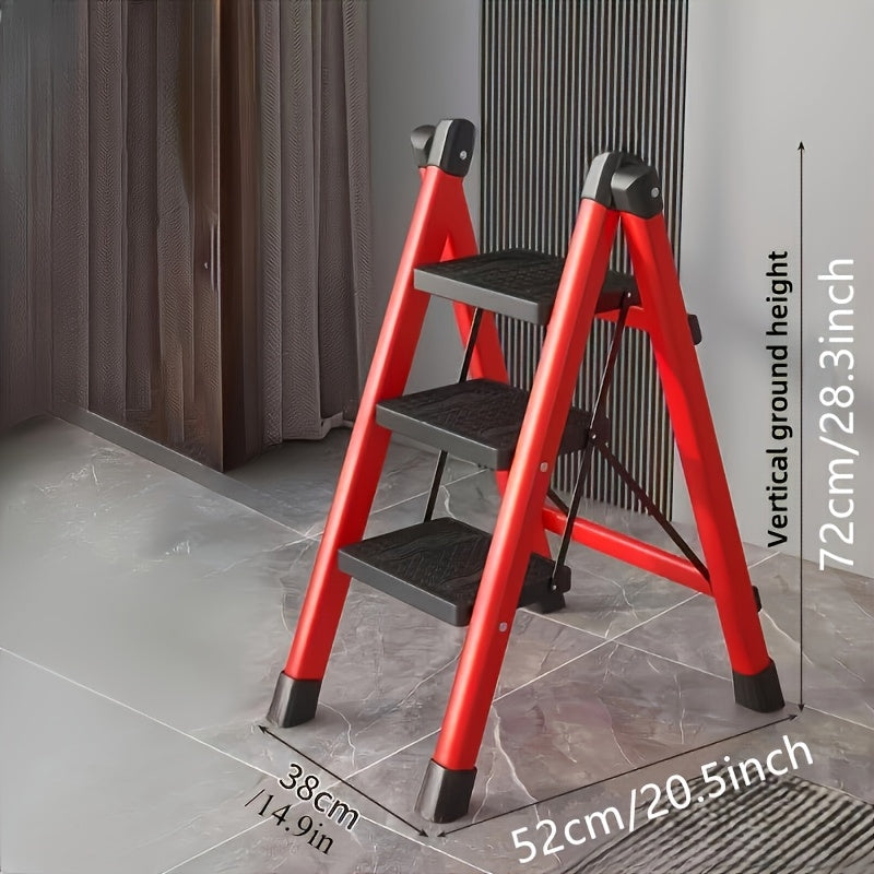 Lightweight folding step ladder for household use with wide, non-slip pedals. Suitable for adults.