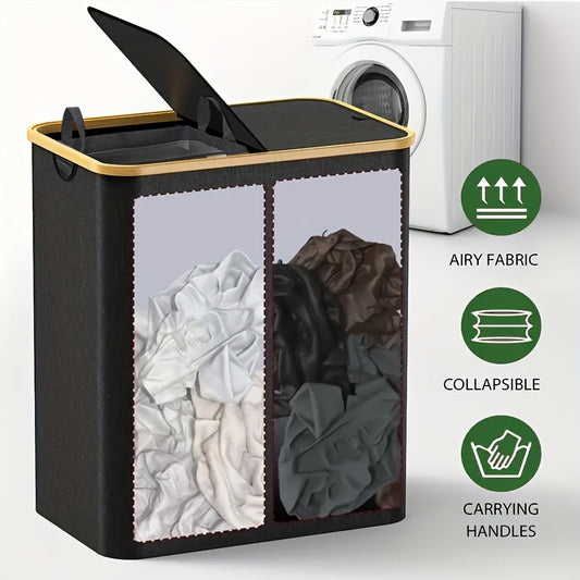 Large laundry hamper with lid and two detachable bags, perfect for organizing dirty clothes in laundry rooms, bathrooms, and dormitories. This foldable laundry basket is ideal for home organization and back to school supplies.