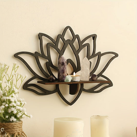 Minimalist Room Decor: Bohemian-inspired Wooden Lotus Wall Shelf