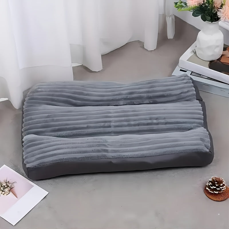 One Luxury Striped Orthopedic Dog Bed for Medium to Large Dogs, with All-Season Comfort, Removable Washable Cover, and Non-Skid Bottom, Filled with Polyester Fiber.