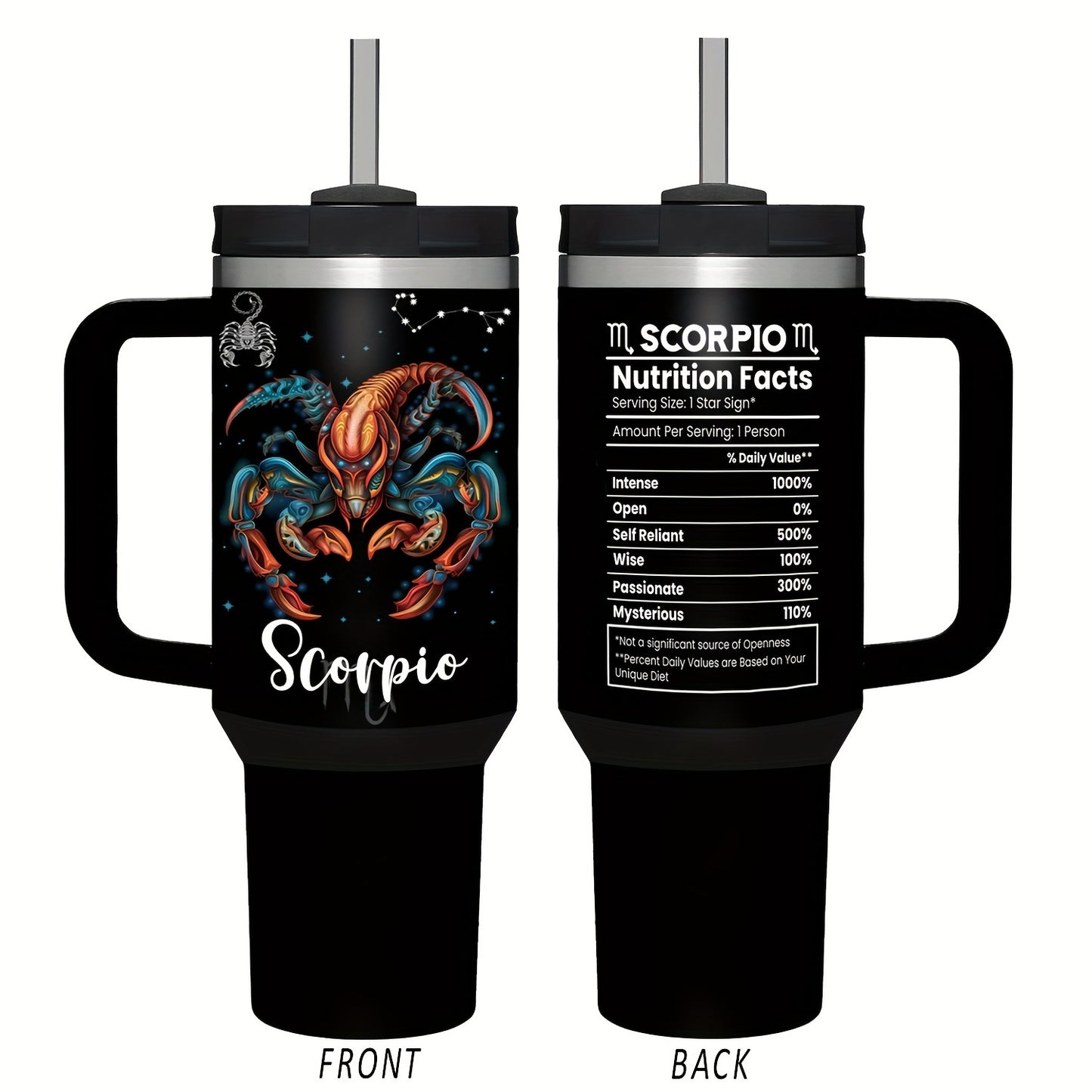 40oz zanglamas po'latdan yasalgan Zodiac Tumbler tutqichi va solg'ich bilan - Tug'ilgan kunlar, Rojdestvo va Sevgi kuni uchun mukammal sovg'a - Oqmas, BPA-free astrologiya qahva kubogi erkaklar va ayollar uchun