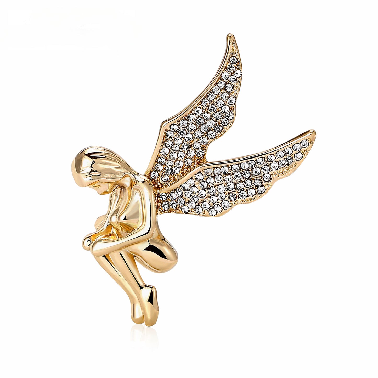 Elegant Rhinestone Angel Embossed Brooch featuring Alloy Women's Fashion Pin - A Versatile and Stylish Lapel Accessory