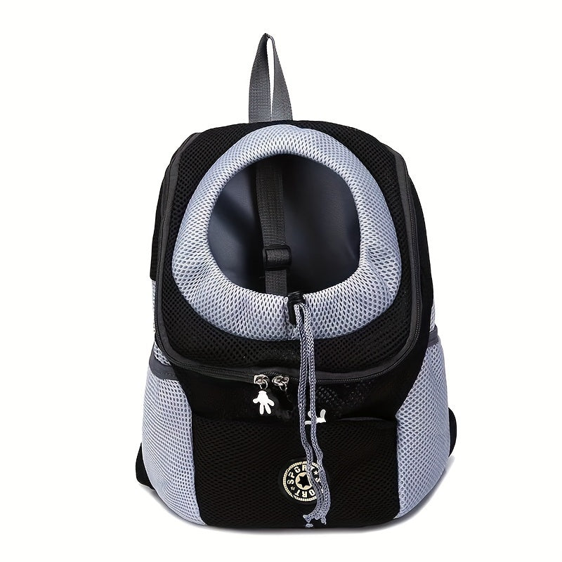 Comfortable cotton dog carrier backpack with drawstring.