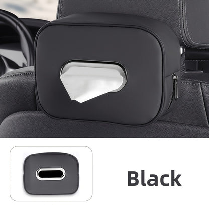 1pc PU Leather Car Tissue Box Holder - Multi-functional storage organizer for vehicle interior.