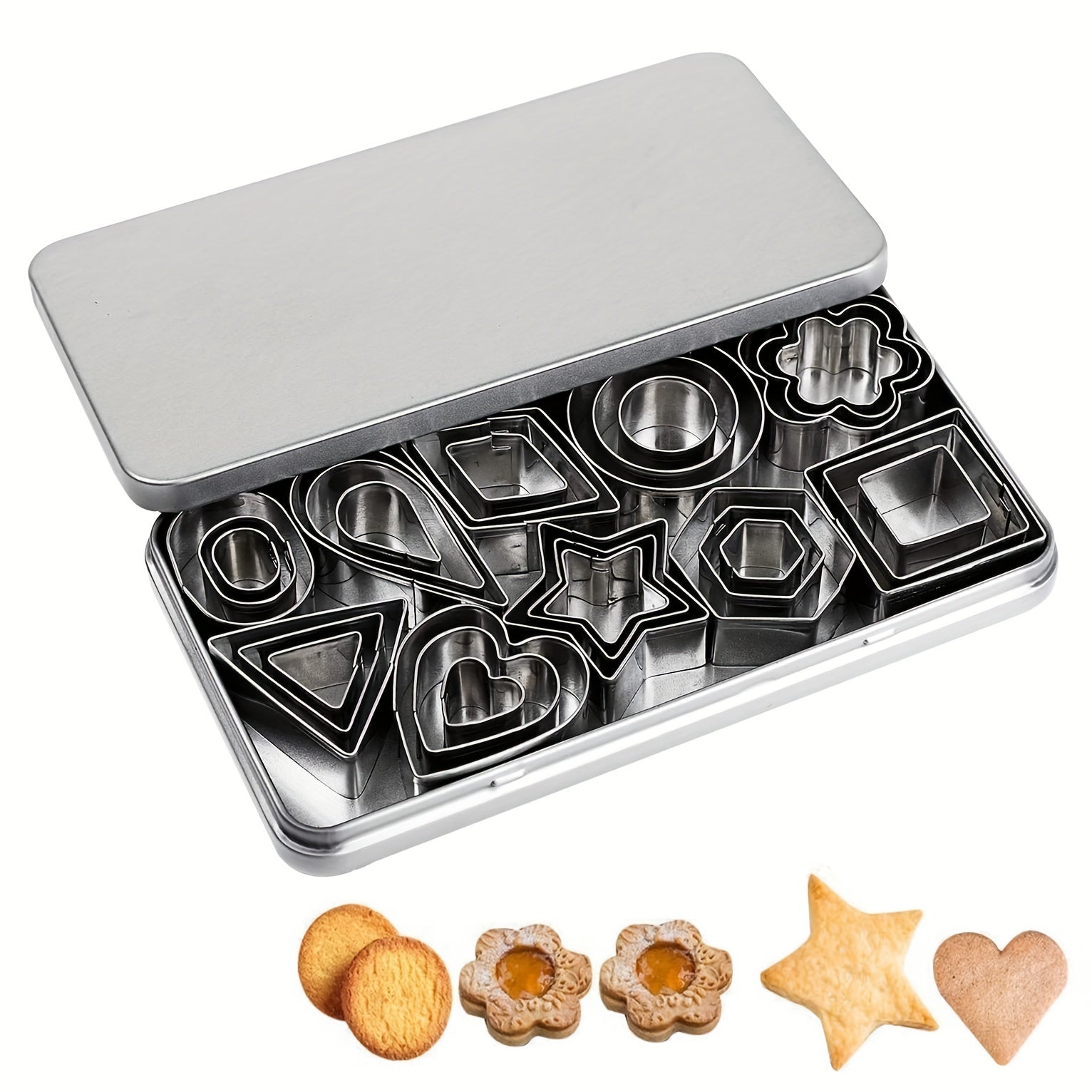 Set of 30 Geometric Cookie Cutters made of Stainless Steel, Perfect for Biscuits, Pastries, and Baking, Essential Kitchen Accessories