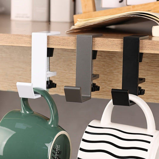 The Under-Desk Hook is Adjustable and Versatile with High Load Capacity, Made of Durable Aluminum, Perfect for Storing Kitchen and Office Essentials such as Backpacks - Comes in Black, Gray, and White Options