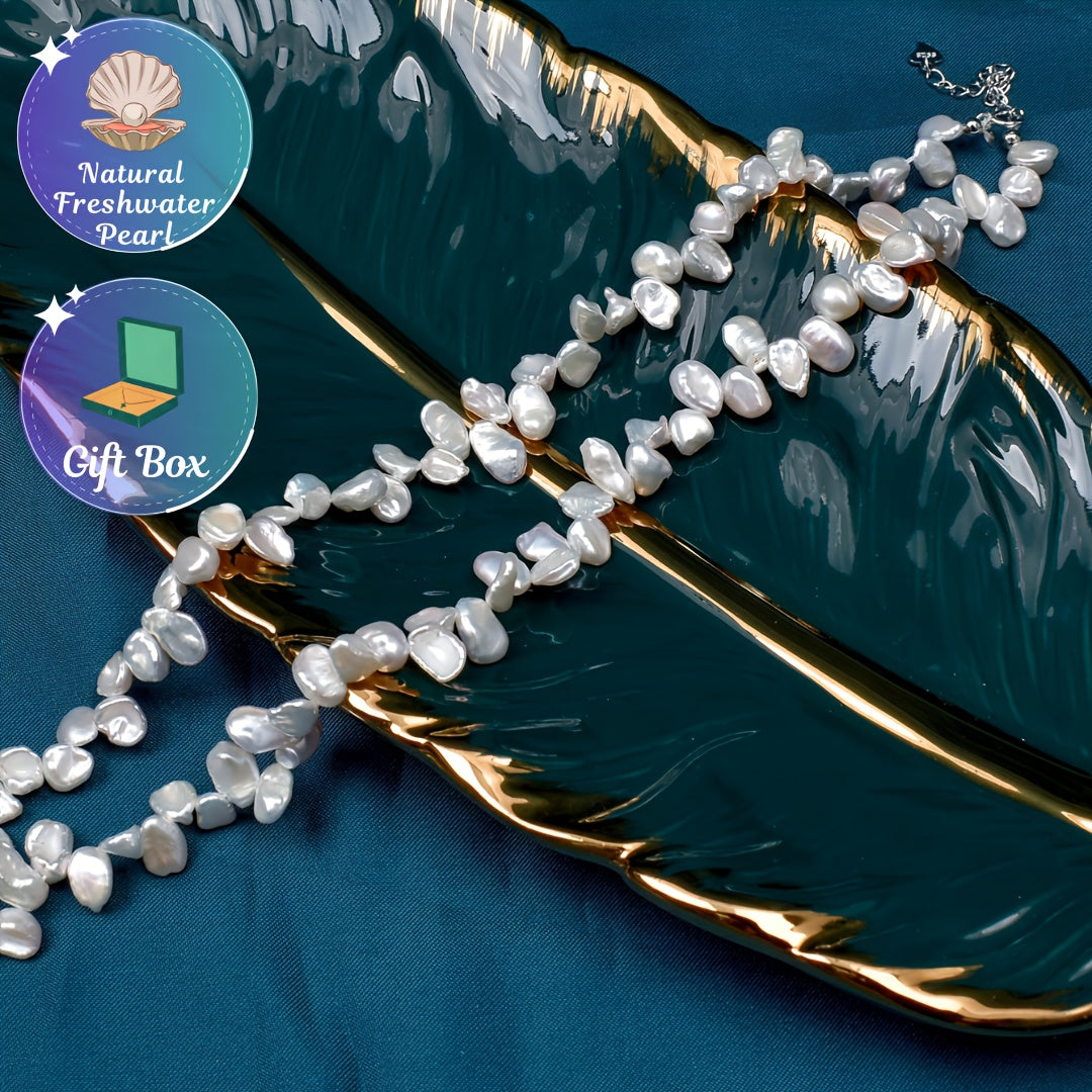 Charming Freshwater Pearl Necklace with Unique Petal Design for Women - Stylish lariat chain, perfect for everyday wear and special events. Great gift for friends, lovers, and mothers. Each pearl may have minor flaws. Random gift box included.