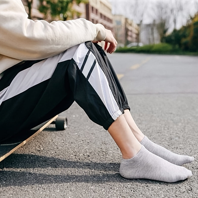 3 pairs of men's thin black winter socks, white boat socks, deodorant, sweat-absorbing, fashion brand sports socks.