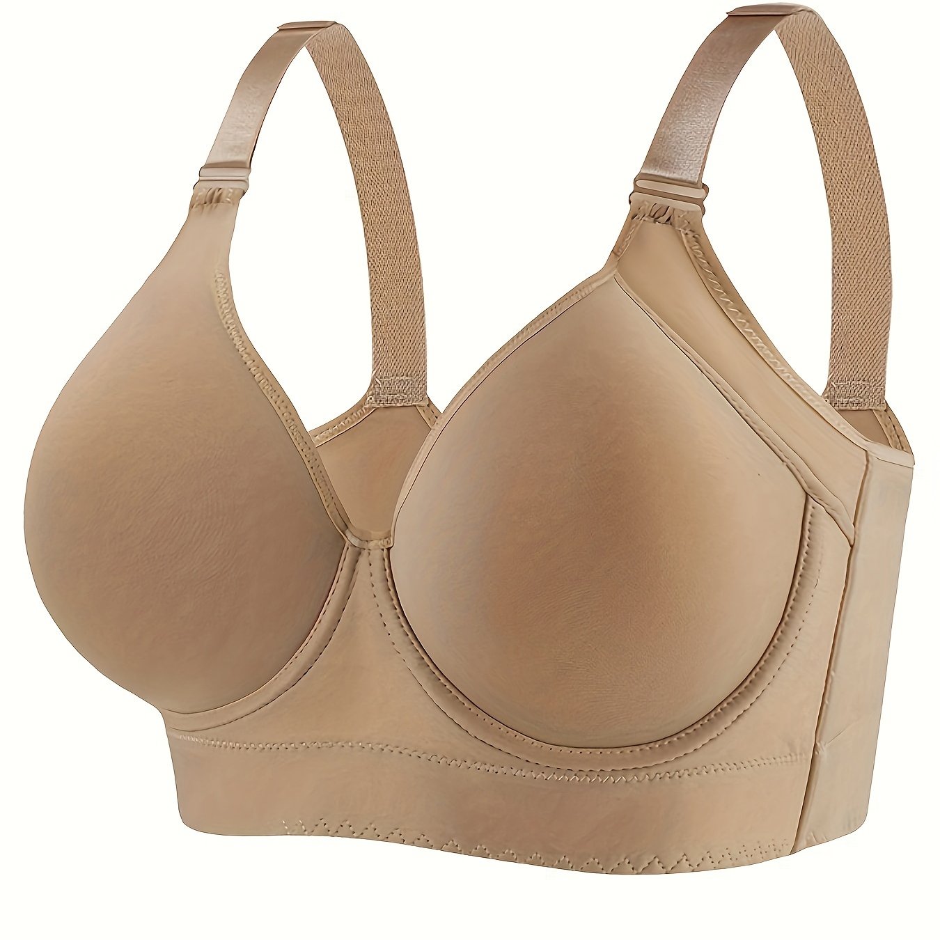 Seamless full coverage underwire bra in mature style, solid color, suitable for everyday wear with breathable knit fabric.