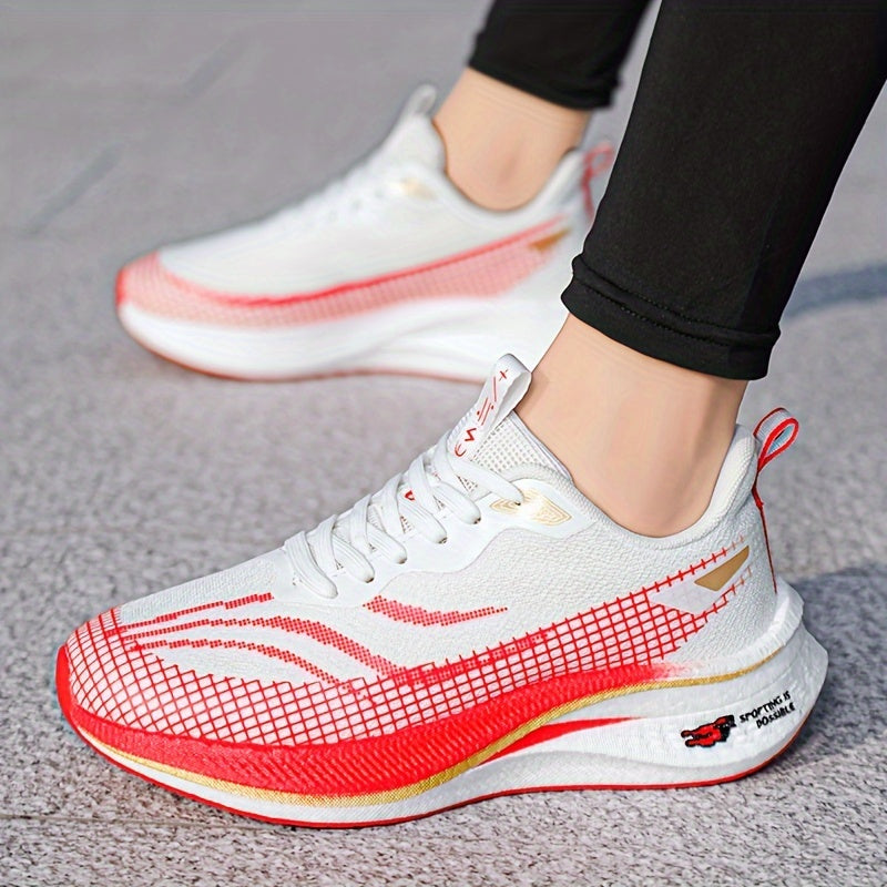 Trendy men's running shoes with gradient striped design, ideal for outdoor training and traveling.