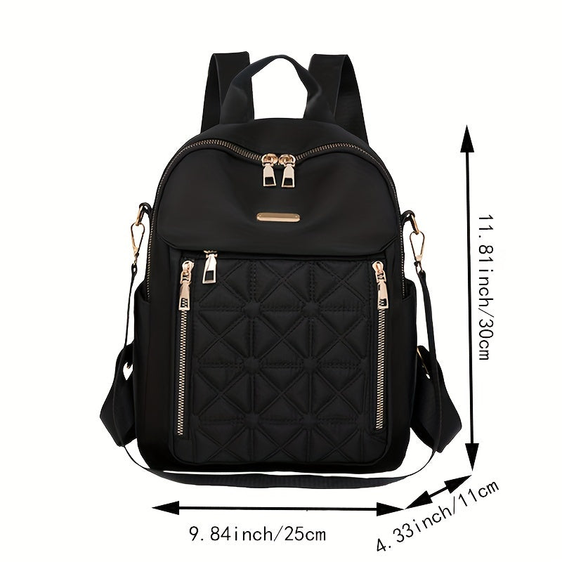 Fashionable nylon backpack with zipper closure and soft shell laptop bag.