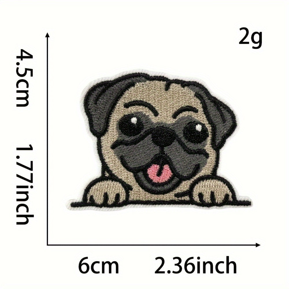 Iron-On Embroidered Dog Patches - Set of 9 Adorable Cartoon Designs for Clothes, Denim Jackets, Backpacks - Animal-Themed DIY Decorative Appliques made of Polyester, Perfect for Craft Projects and All-Season Fashion. Suitable for ages 15 and up.