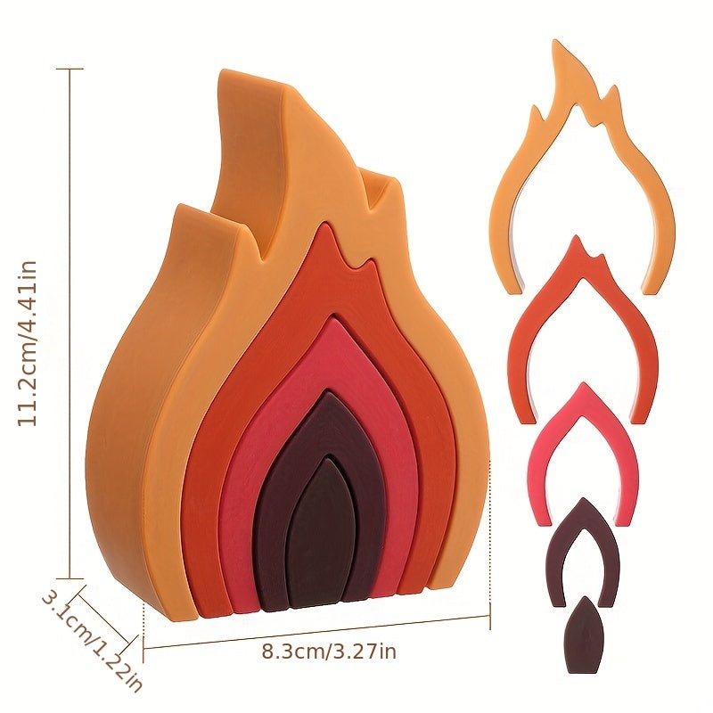 TYRY.HU Flame-Inspired Silicone Building Blocks - Safe for Children, Educational Toy for Kids, Colorful Shape Matching Game, Soft Construction Set, Ideal Present for the Holidays