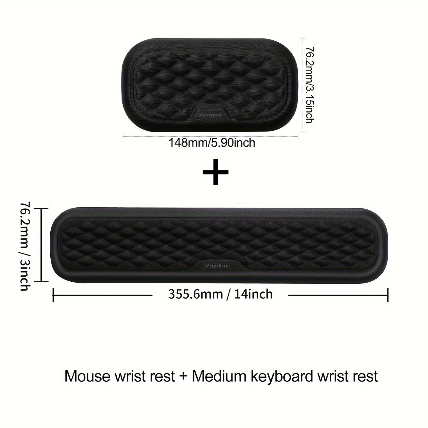 Ergonomic keyboard and mouse wrist rests for comfortable typing and mousing.