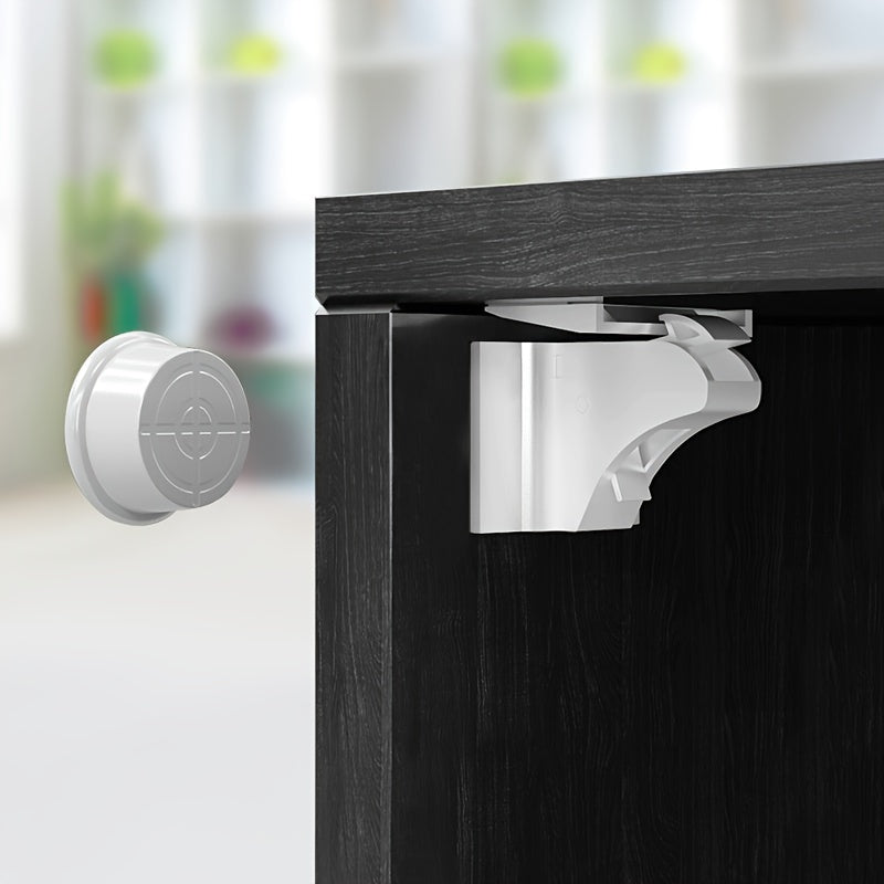 Keep your little ones safe with this set of 4 Premium Magnetic Safety Locks. These locks are phthalate-free and easy to install, providing adjustable drawer and cabinet latches with strong holding power for your peace of mind.